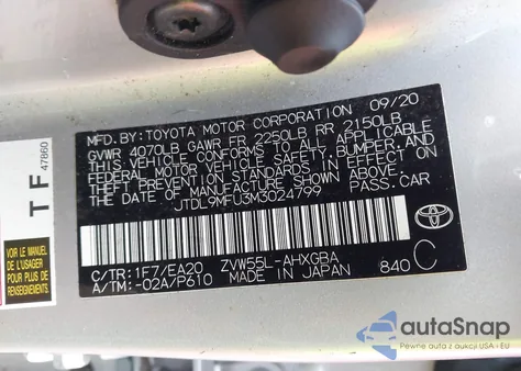 2021 Toyota Prius Xle Awd-E from USA, damaged, VIN JTDL9MFU3M3024799